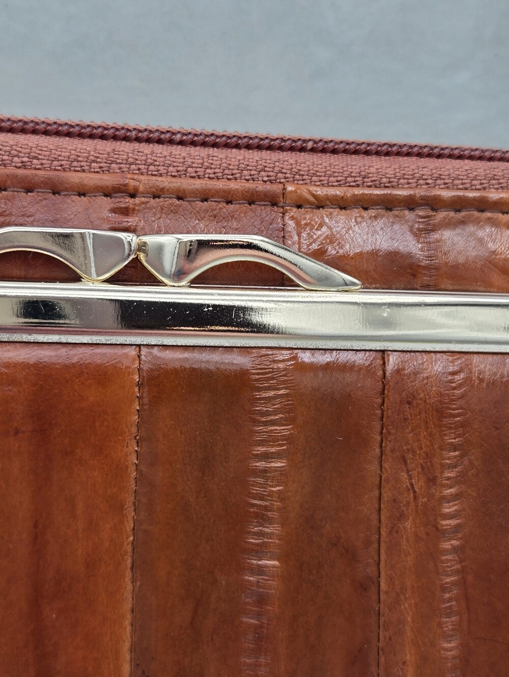 Lee Sands Brown Tan Genuine Eelskin Continental Wallet Vintage Clutch - Picture 6 of 14